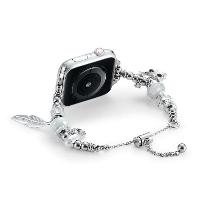 Bead Bracelet Metal Watch Band For Apple Watch 9 41mm(Silver Owl)