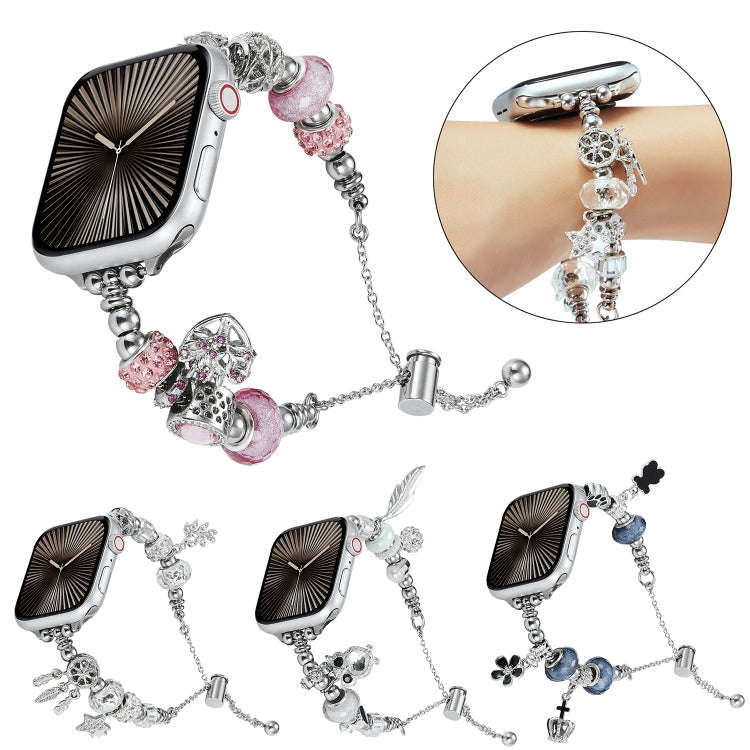Bead Bracelet Metal Watch Band For Apple Watch 9 41mm(Gold Butterfly)