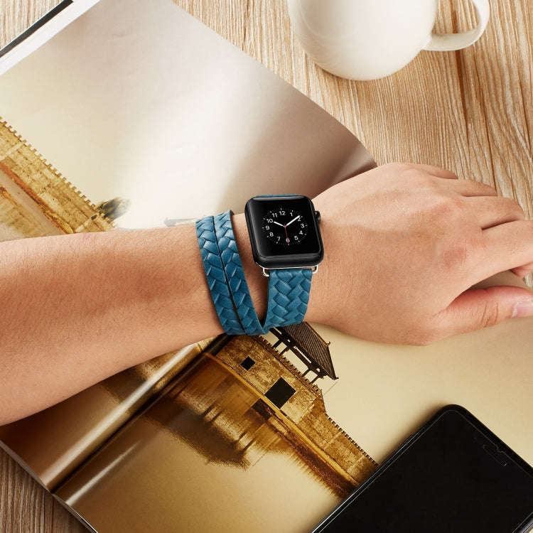 For Apple Watch Series 7 45mm / 6 & SE & 5 & 4 44mm / 3 & 2 & 1 42mm Top-grain Leather Embossed C...