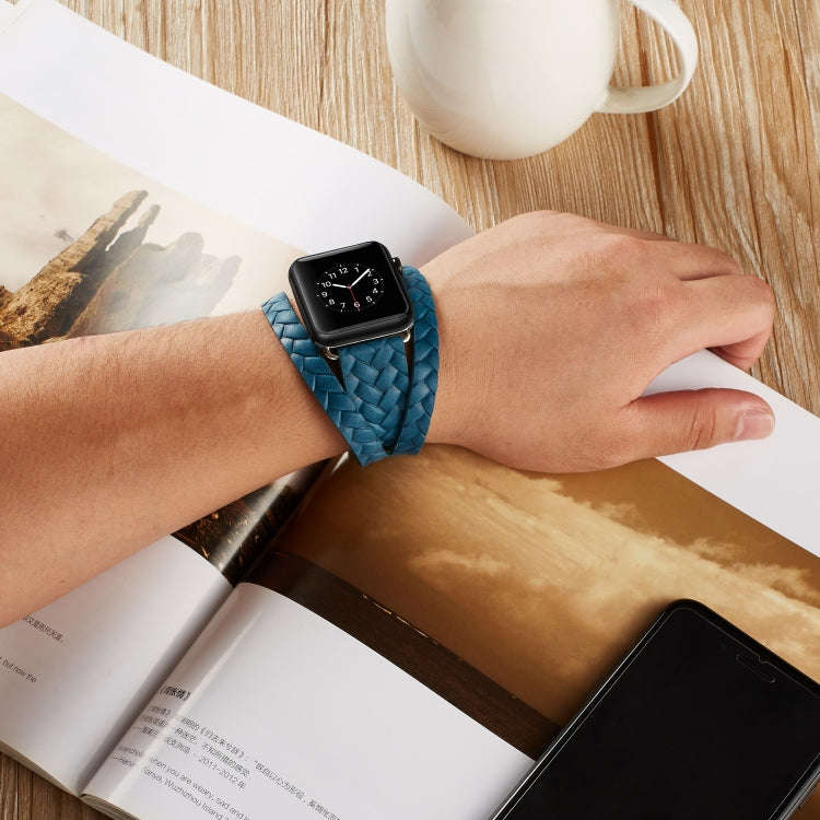 For Apple Watch Series 7 45mm / 6 & SE & 5 & 4 44mm / 3 & 2 & 1 42mm Top-grain Leather Embossed C...
