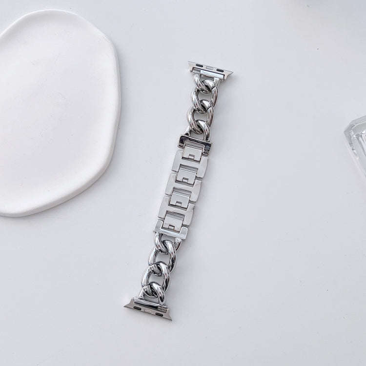 Big Denim Chain Metal Watch Band For Apple Watch Ultra 2 49mm(Silver)