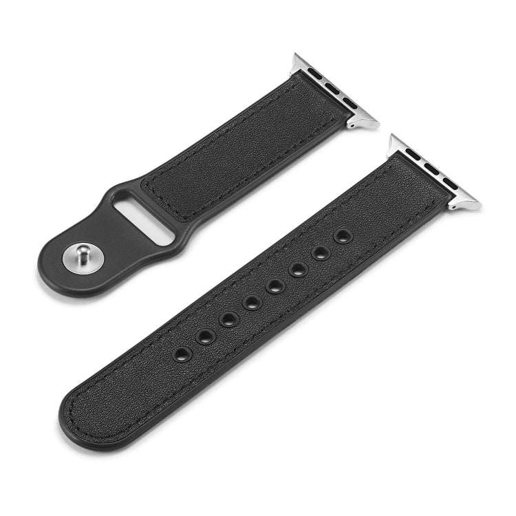 For Apple Watch Series 7 41mm / 6 & SE & 5 & 4 40mm / 3 & 2 & 1 38mm Single Buckle TPU+ Genuine L...