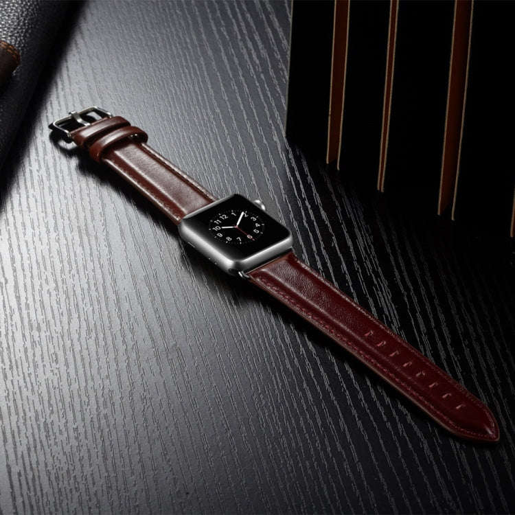 For Apple Watch Series 7 41mm / 6 & SE & 5 & 4 40mm / 3 & 2 & 1 38mm Crazy Horse Texture Top-grai...