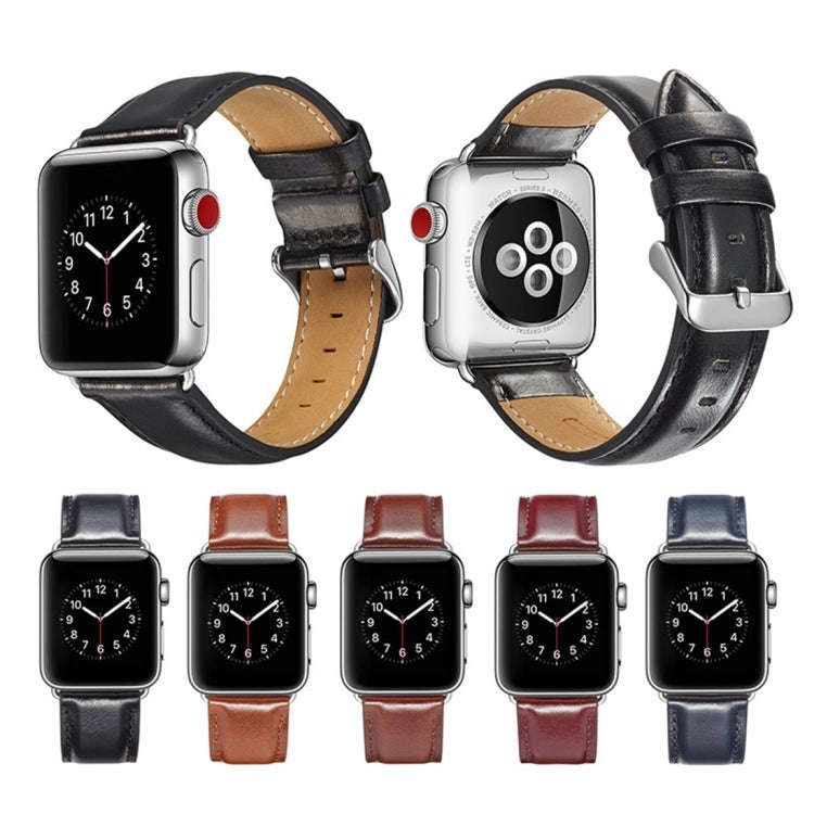 For Apple Watch Series 7 41mm / 6 & SE & 5 & 4 40mm / 3 & 2 & 1 38mm Crazy Horse Texture Top-grai...