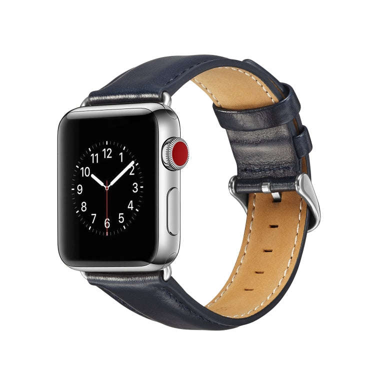 For Apple Watch Series 7 45mm / 6 & SE & 5 & 4 44mm / 3 & 2 & 1 42mm Crazy Horse Texture Top-grai...