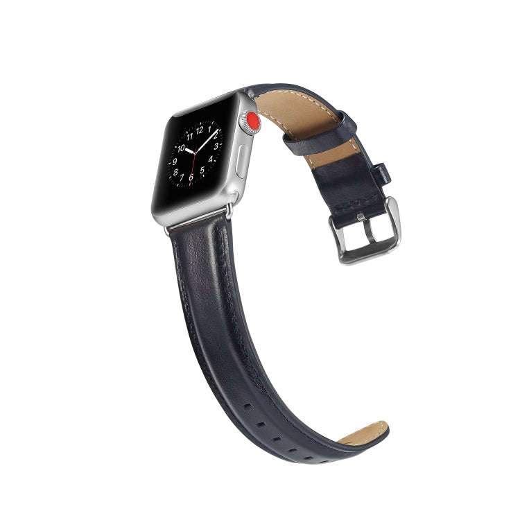 For Apple Watch Series 7 45mm / 6 & SE & 5 & 4 44mm / 3 & 2 & 1 42mm Crazy Horse Texture Top-grai...