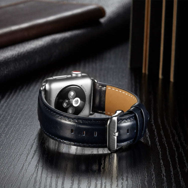 For Apple Watch Series 7 45mm / 6 & SE & 5 & 4 44mm / 3 & 2 & 1 42mm Crazy Horse Texture Top-grai...