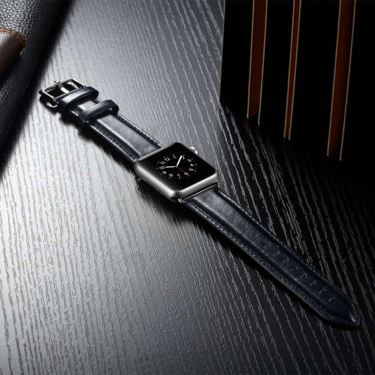 For Apple Watch Series 7 45mm / 6 & SE & 5 & 4 44mm / 3 & 2 & 1 42mm Crazy Horse Texture Top-grai...