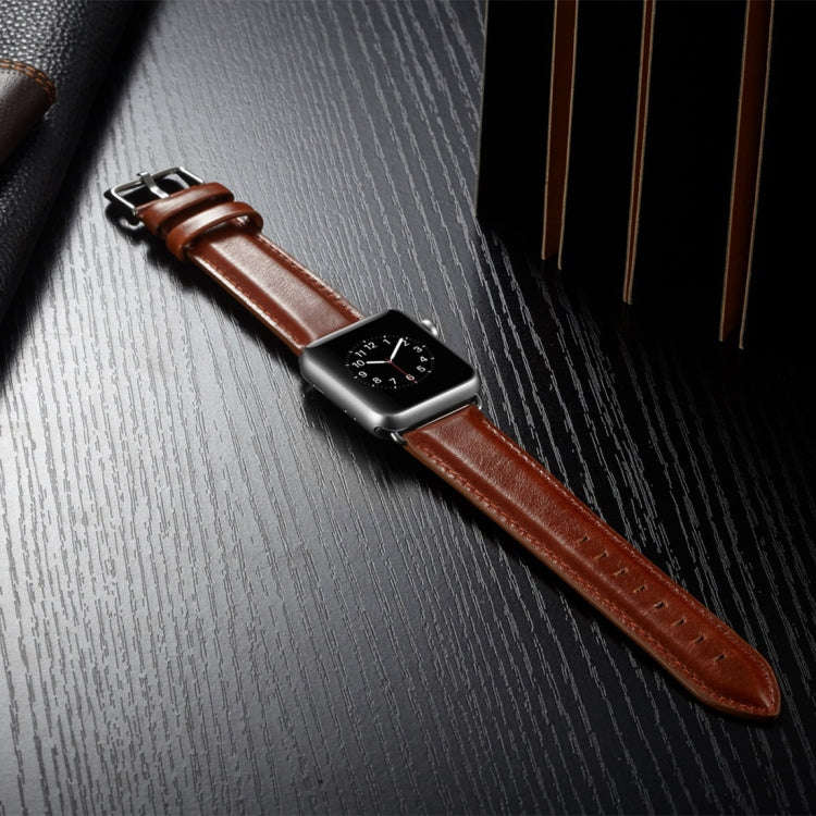 For Apple Watch Series 7 45mm / 6 & SE & 5 & 4 44mm / 3 & 2 & 1 42mm Crazy Horse Texture Top-grai...
