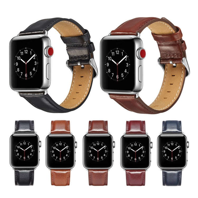 For Apple Watch Series 7 45mm / 6 & SE & 5 & 4 44mm / 3 & 2 & 1 42mm Crazy Horse Texture Top-grai...