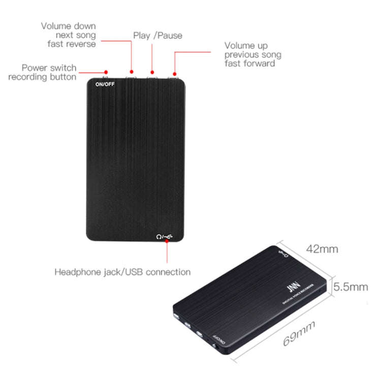 JNN M2 Ultra-thin HD Noise Reduction Intelligent Control Voice Voice Recorder, Capacity:32GB(Black)