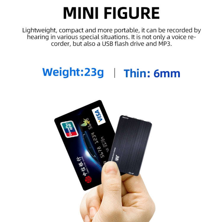 JNN M2 Ultra-thin HD Noise Reduction Intelligent Control Voice Voice Recorder, Capacity:32GB(Black)