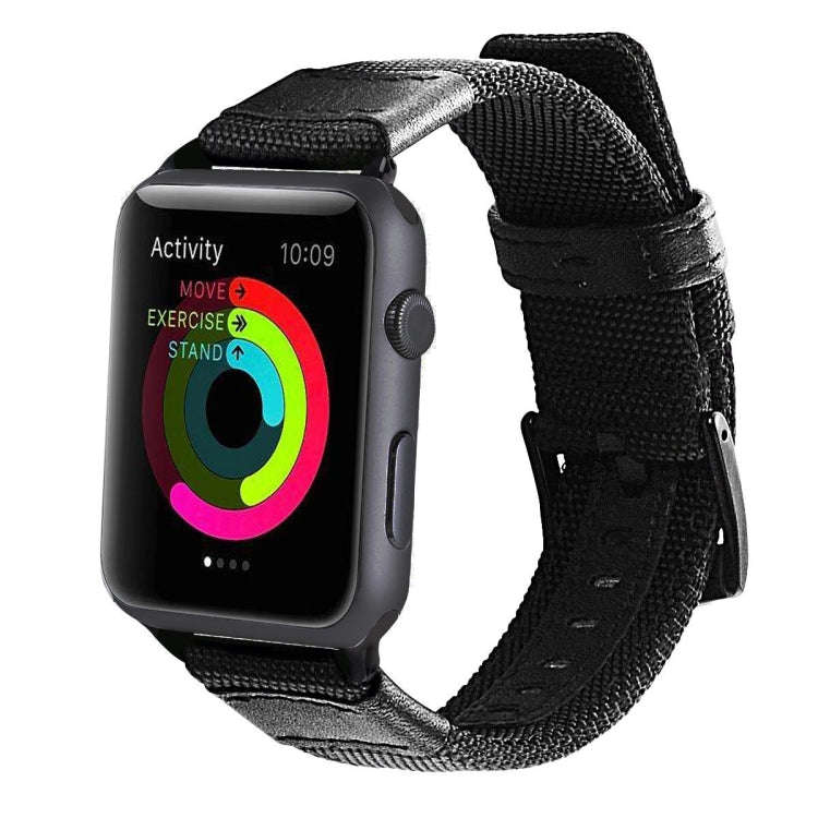 For Apple Watch Series 7 45mm / 6 & SE & 5 & 4 44mm / 3 & 2 & 1 42mm Nylon Watch Band(Black)