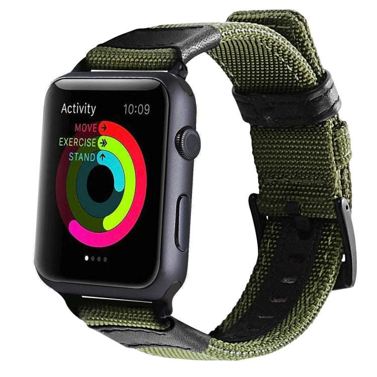 For Apple Watch Series 7 45mm / 6 & SE & 5 & 4 44mm / 3 & 2 & 1 42mm Nylon Watch Band(Army Green)