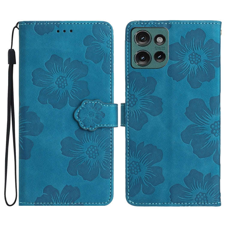 For Motorola Edge 50 5G Flower Embossing Pattern Leather Phone Case(Blue)
