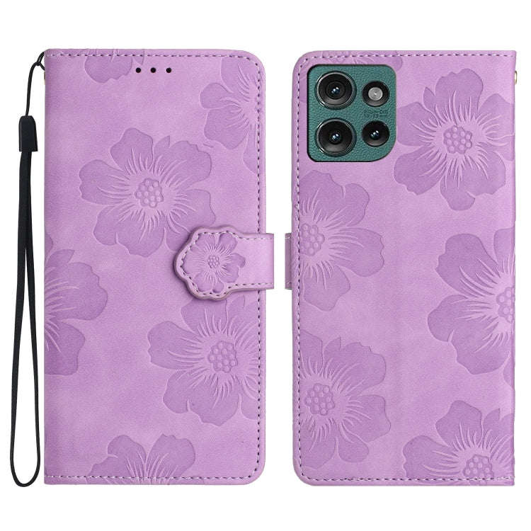 For Motorola Edge 50 5G Flower Embossing Pattern Leather Phone Case(Purple)