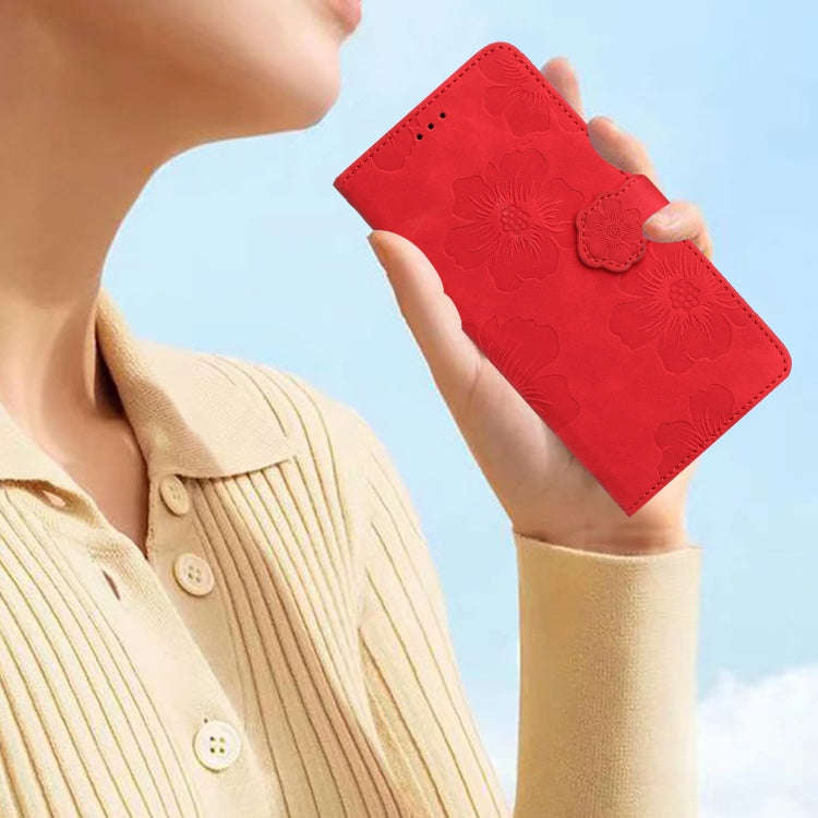 For Motorola Edge 50 5G Flower Embossing Pattern Leather Phone Case(Red)