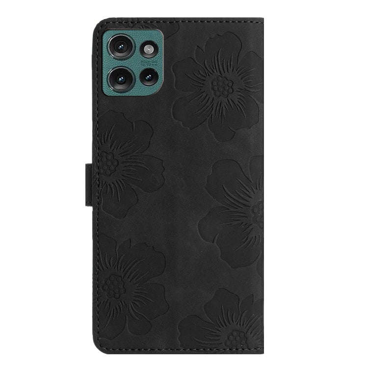 For Motorola Edge 50 5G Flower Embossing Pattern Leather Phone Case(Black)