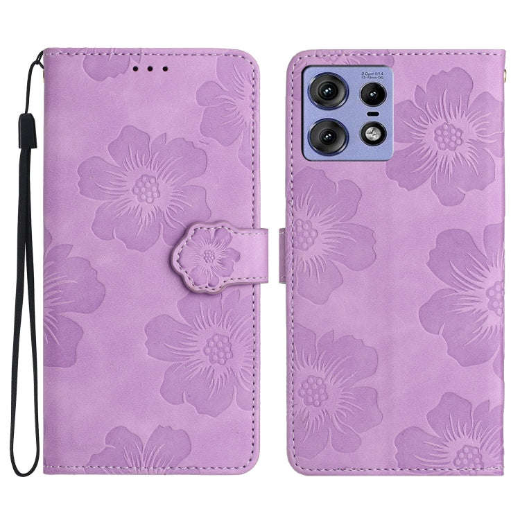 For Motorola Edge 50 Pro Flower Embossing Pattern Leather Phone Case(Purple)