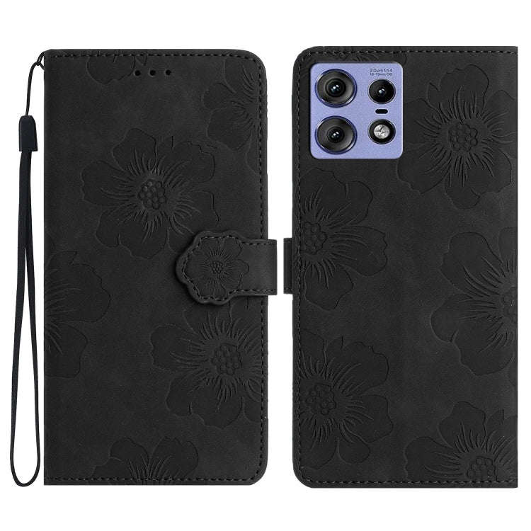 For Motorola Edge 50 Pro Flower Embossing Pattern Leather Phone Case(Black)