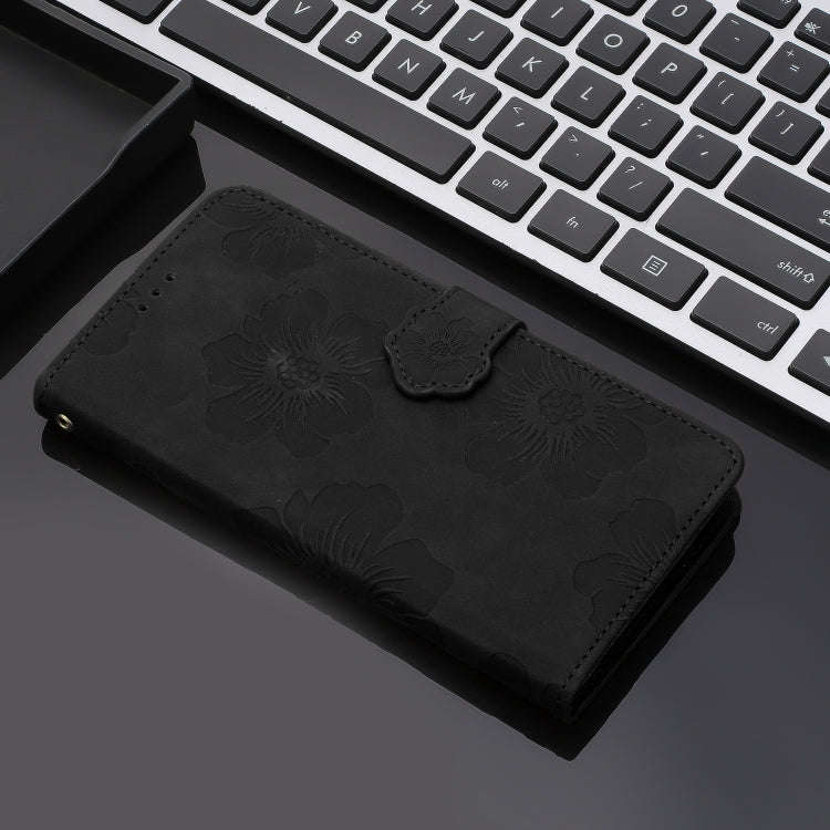 For Motorola Edge 50 Pro Flower Embossing Pattern Leather Phone Case(Black)