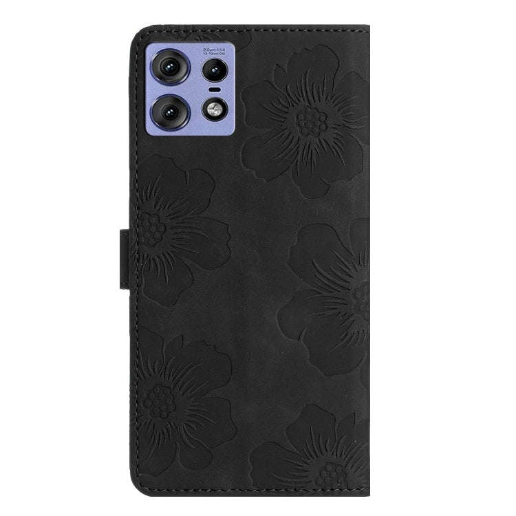 For Motorola Edge 50 Pro Flower Embossing Pattern Leather Phone Case(Black)