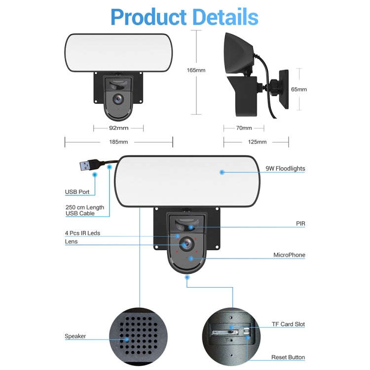 ESCAM QF615 3MP IP66 Waterproof WiFi IP Camera & Floodlight, Support Night Vision / PIR Motion De...