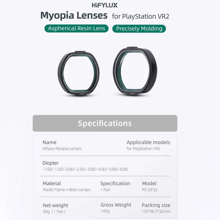 For PlayStation VR2 Hifylux Myopia Glasses Aspherical Resin Lens(-2.5D)
