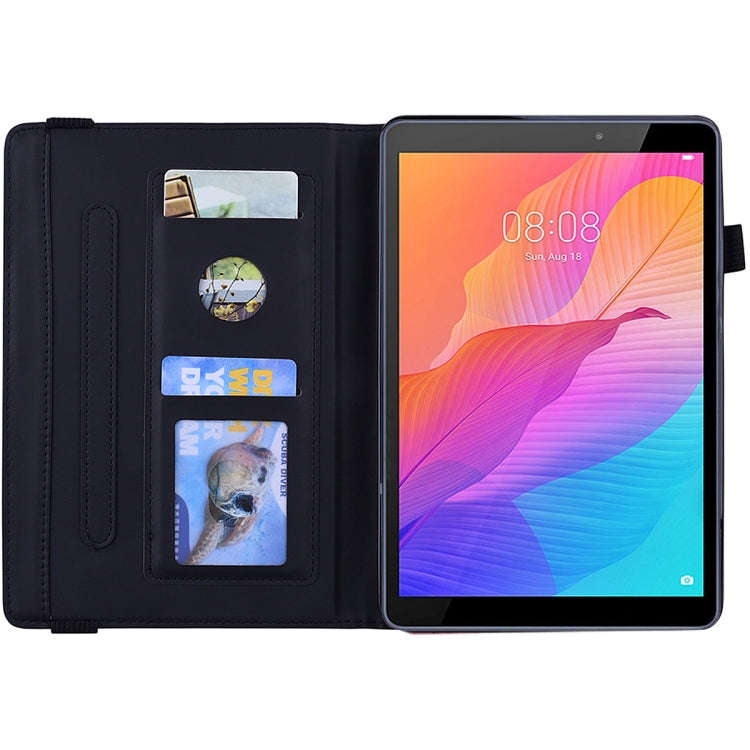 For Huawei MatePad T8 Calf Pattern Double Folding Design Embossed Leather Case with  Holder & Car...