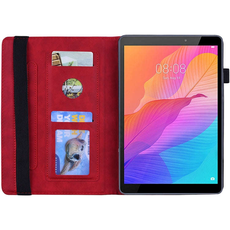 For Huawei MatePad T8 Calf Pattern Double Folding Design Embossed Leather Case with  Holder & Car...