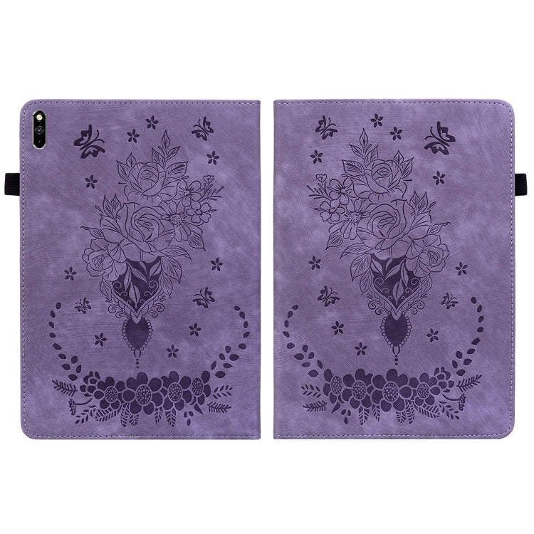 For Huawei MatePad Pro 10.8 2021 / 2018 Butterfly Rose Embossed Leather Tablet Case(Purple)