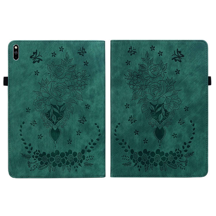 For Huawei MatePad Pro 10.8 2021 / 2018 Butterfly Rose Embossed Leather Tablet Case(Green)