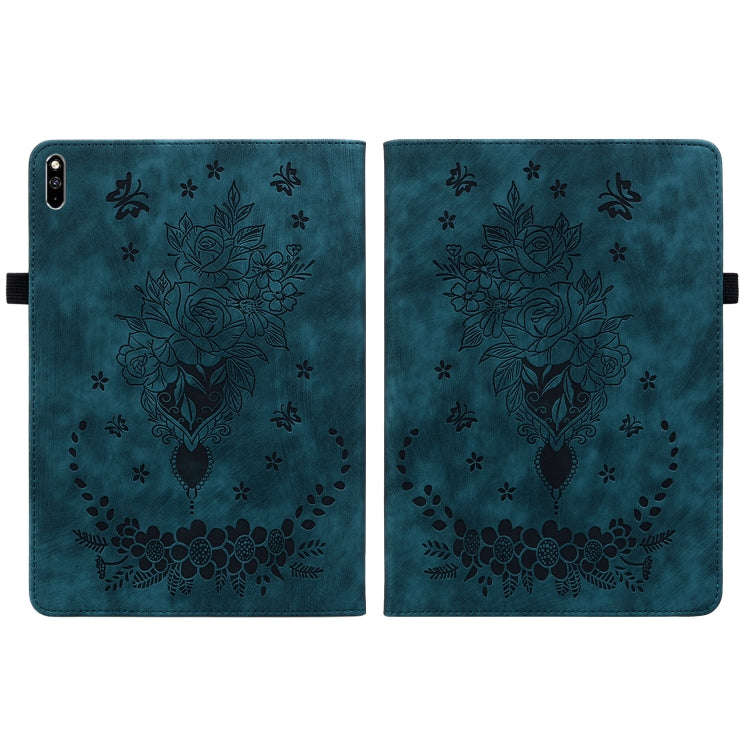 For Huawei MatePad Pro 10.8 2021 / 2018 Butterfly Rose Embossed Leather Tablet Case(Dark Blue)