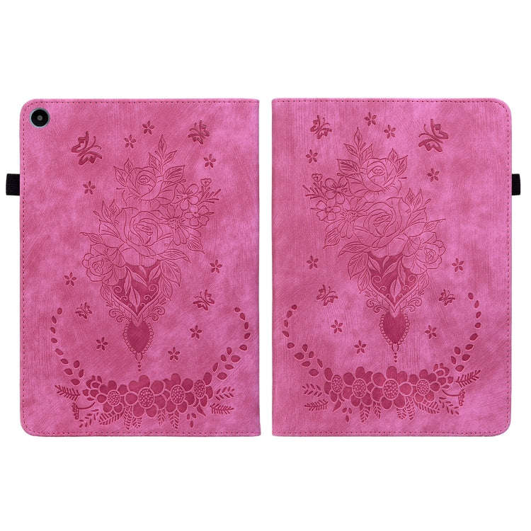 For Huawei MatePad SE 10.4 Butterfly Rose Embossed Leather Tablet Case(Rose Red)