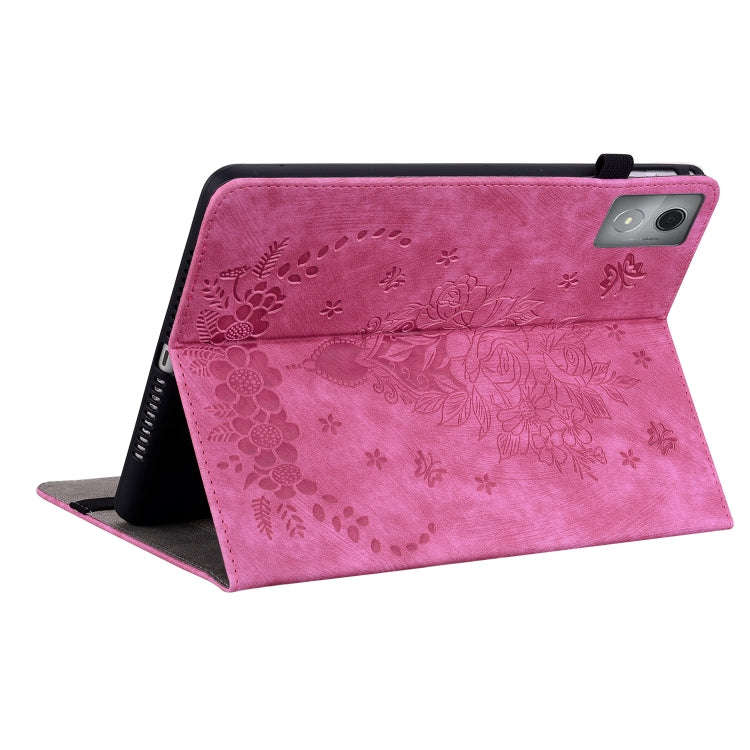 For Lenovo Tab K11 Plus Butterfly Rose Embossed Leather Tablet Case(Rose Red)