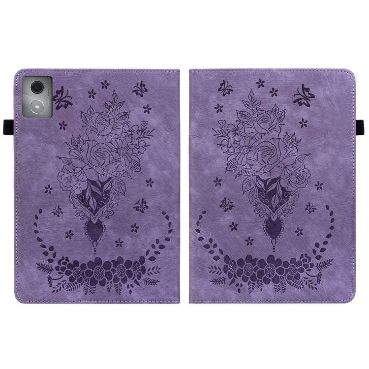 For Lenovo Tab K11 Plus Butterfly Rose Embossed Leather Tablet Case(Purple)