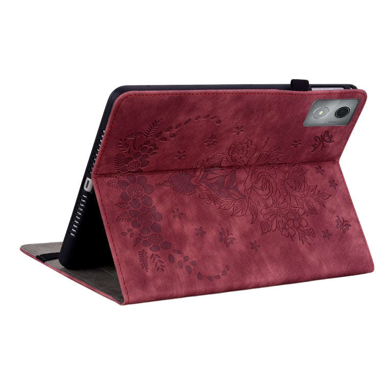 For Lenovo Tab K11 Plus Butterfly Rose Embossed Leather Tablet Case(Red)