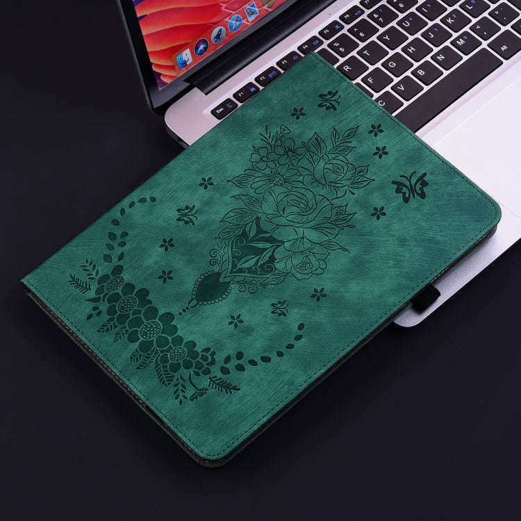 For Lenovo Tab K11 Plus Butterfly Rose Embossed Leather Tablet Case(Green)
