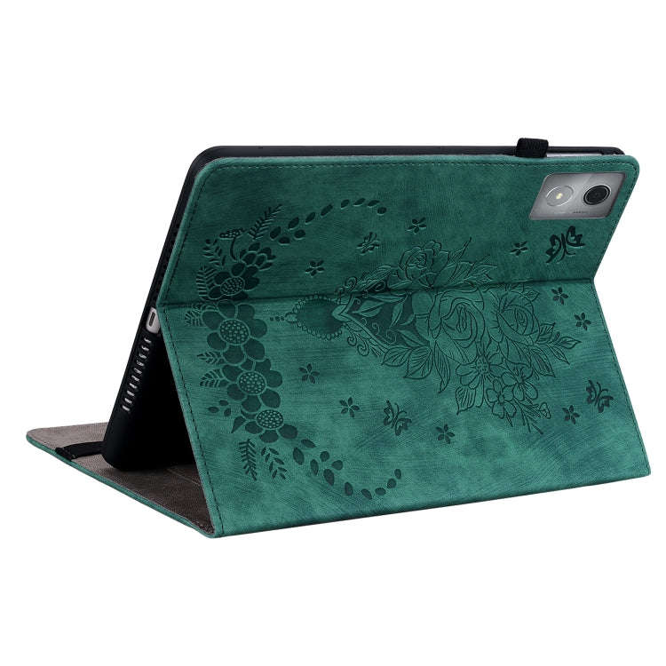 For Lenovo Tab K11 Plus Butterfly Rose Embossed Leather Tablet Case(Green)