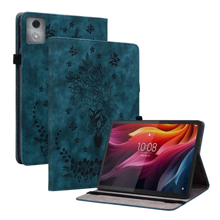 For Lenovo Tab K11 Plus Butterfly Rose Embossed Leather Tablet Case(Dark Blue)