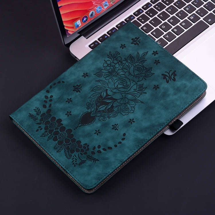 For Lenovo Tab K11 Plus Butterfly Rose Embossed Leather Tablet Case(Dark Blue)