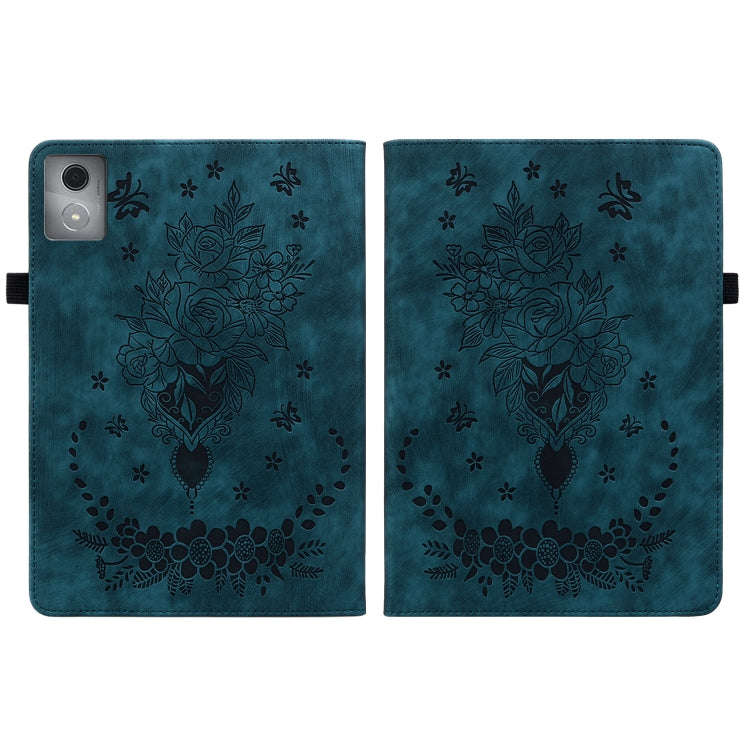 For Lenovo Tab K11 Plus Butterfly Rose Embossed Leather Tablet Case(Dark Blue)