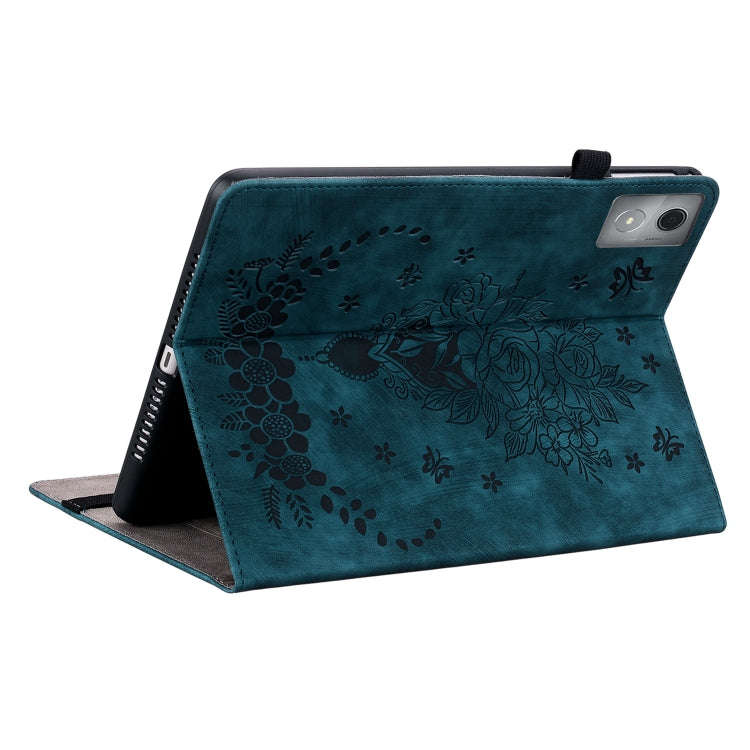 For Lenovo Tab K11 Plus Butterfly Rose Embossed Leather Tablet Case(Dark Blue)