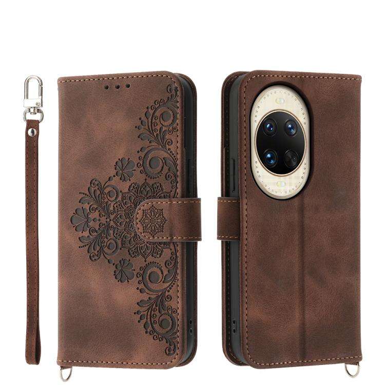 For Huawei nova 14 Ultra Skin Feel Flowers Embossed Wallet Leather Phone Case(Brown)