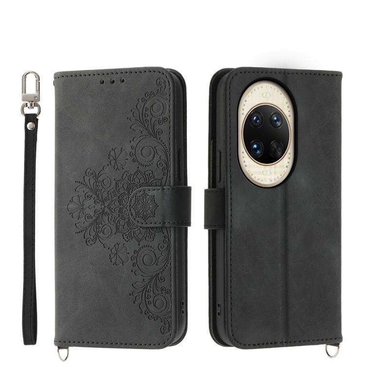 For Huawei nova 14 Ultra Skin Feel Flowers Embossed Wallet Leather Phone Case(Black)