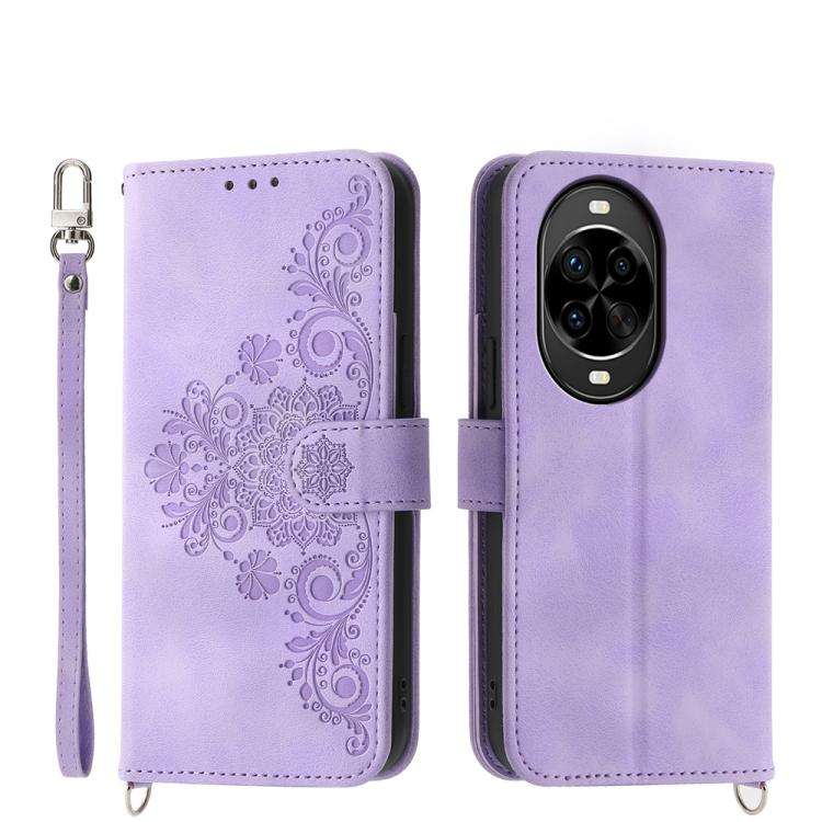 For Huawei nova 14 Pro Skin Feel Flowers Embossed Wallet Leather Phone Case(Purple)