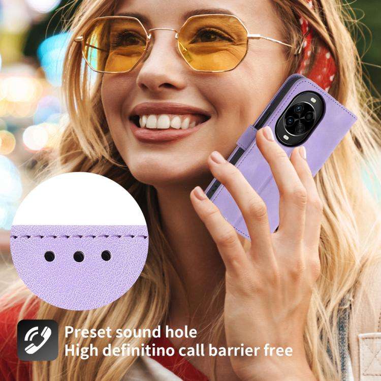 For Huawei nova 14 Pro Skin Feel Flowers Embossed Wallet Leather Phone Case(Purple)