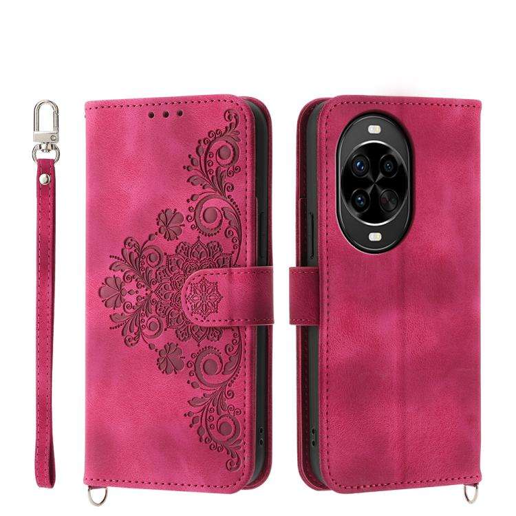 For Huawei nova 14 Pro Skin Feel Flowers Embossed Wallet Leather Phone Case(Wine Red)