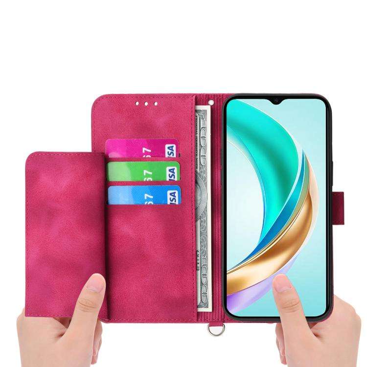 For Huawei nova 14 Pro Skin Feel Flowers Embossed Wallet Leather Phone Case(Wine Red)
