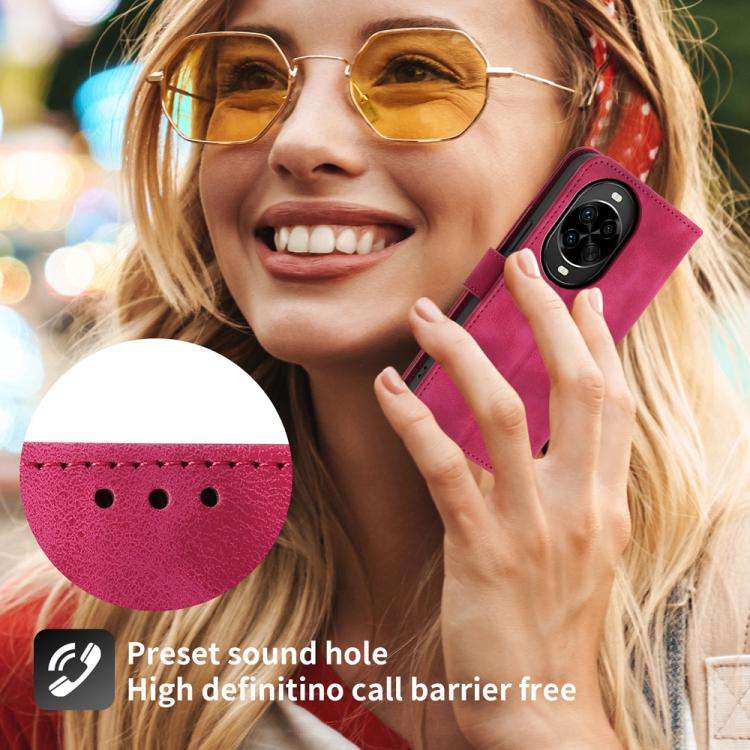 For Huawei nova 14 Pro Skin Feel Flowers Embossed Wallet Leather Phone Case(Wine Red)
